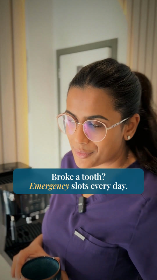Reel cover: Dr Sanyukta, “Broke a tooth? Emergency slots every day.”